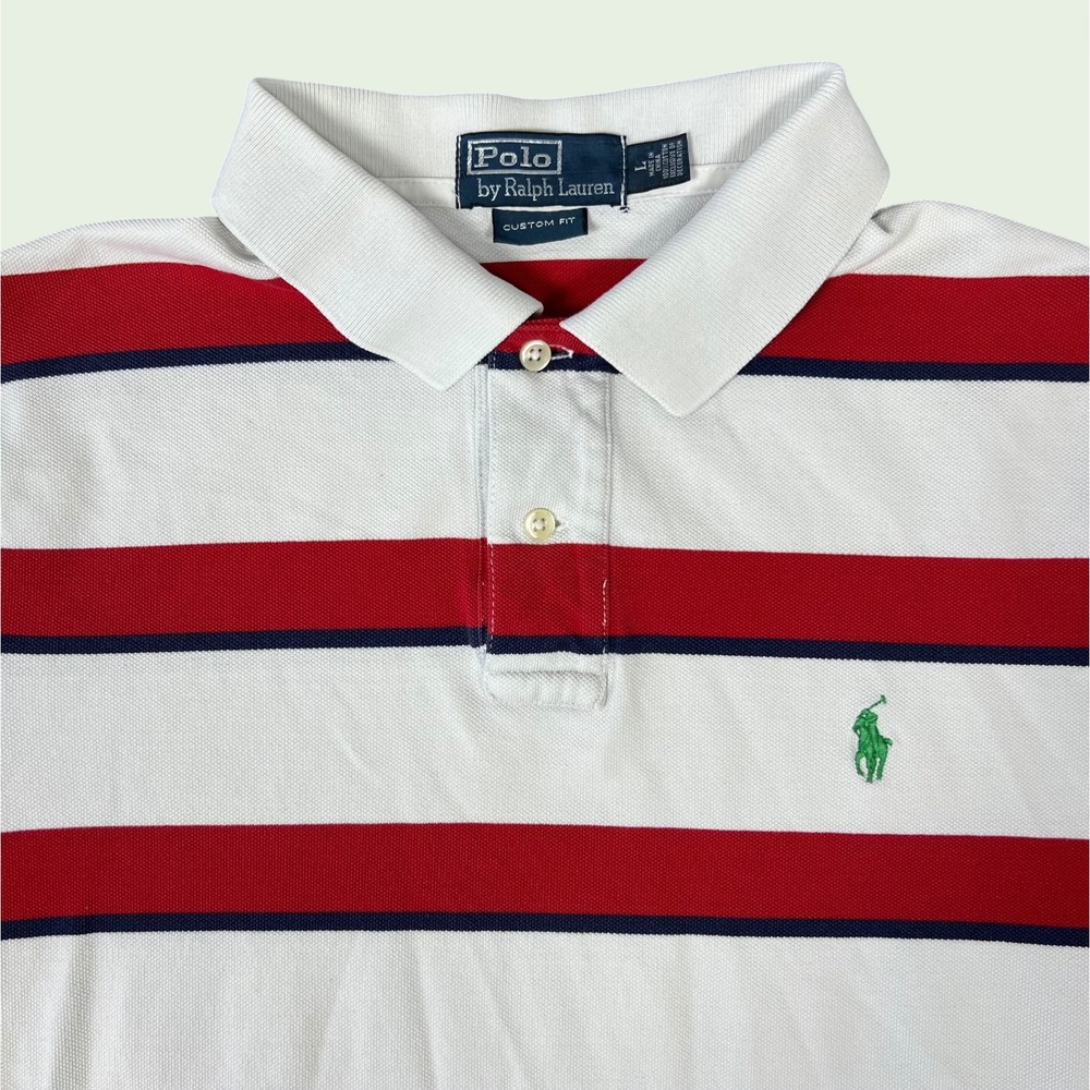 Vintage Polo Ralph Lauren Polo Shirt Men's Large Red White Striped Custom Fit